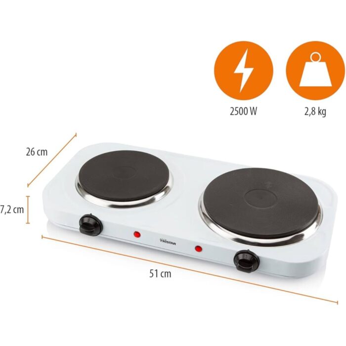 PIASTRA DA COTTURA ELETTRICA DOPPIA 2500W TRISTAR KP-6245 WHITE - immagine 3