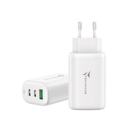 CARICABATTERIA RAPIDO 65W GAN 3 PORTE (2USB-C USB-A) TECHMADE TM-P937-WHITE